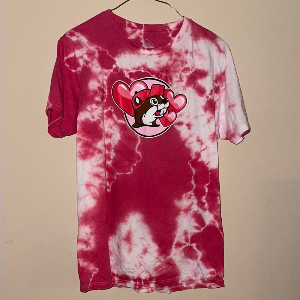 Buccee’s Pink Valentines Tie-Dye T-Shirt with Heart Design M